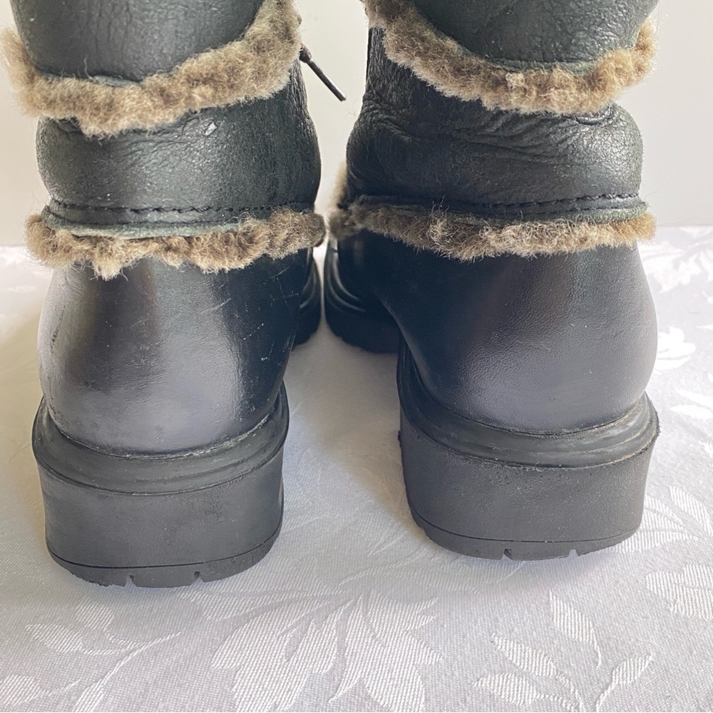 Black Leather and Natural Shearling Lace Up Square Toe Winter Boots 7M College - Picture 7 of 14